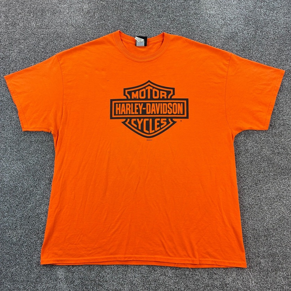 Vintage Y2K Harley Davidson Shirt Mens 2XL Orange Shield Hot Rod Motorcycle Bike